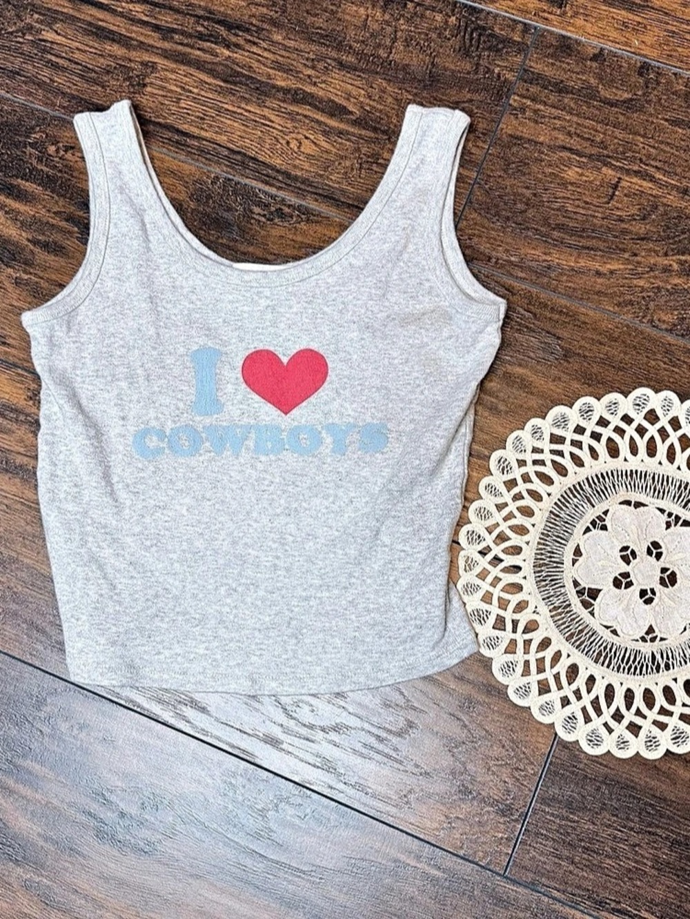 Obsessive Love I Love Cowboys Graphic Tank Top Gray Large